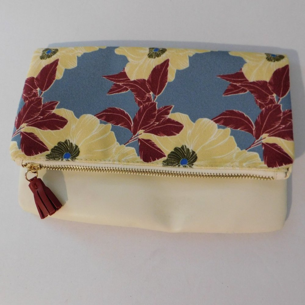 Rachel Pally Fold Over Clutch Bag Floral Leather Pouch Cosmetic  Zip
